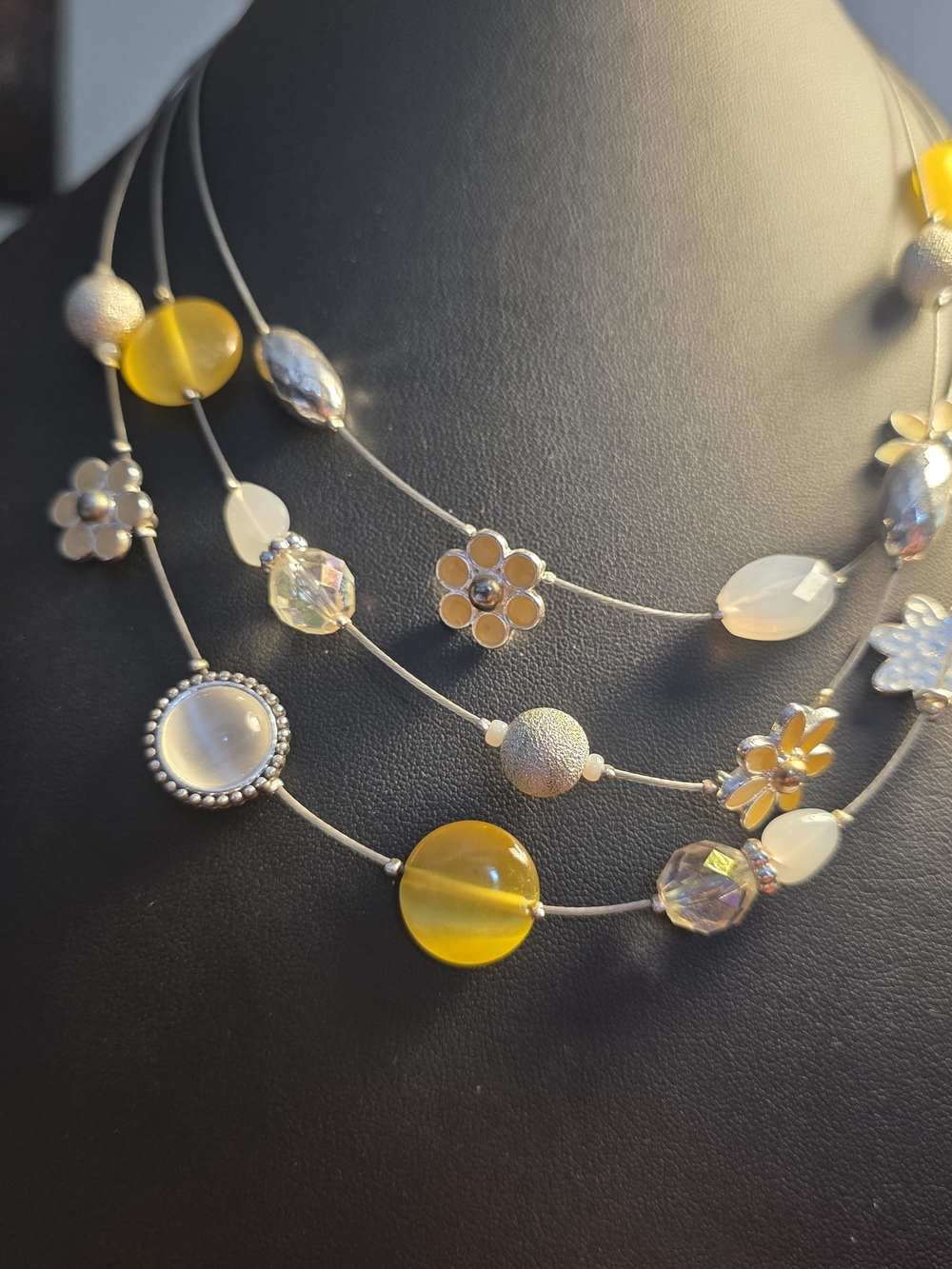 Multi-Strand Yellow Flower & Bead Necklace - Women Jewelry